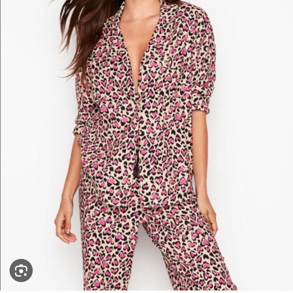 Victoria’s Secret cheetah heart print flannel pajama set